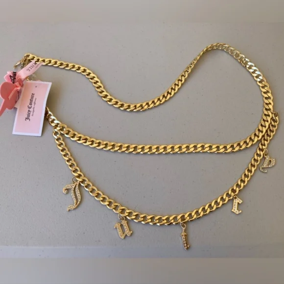 Juicy Couture Gold Tone Chain Belt  with Juicy Letter Charms - Various Sizes - Picture 4 of 8